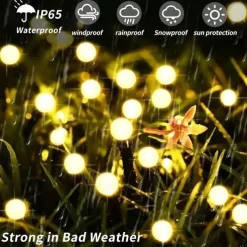 Solar Garden Light Waterproof Firefly Lights Outdoor Starburst Swaying Lights 2 Modes 6/8/10 Heads for Yard Patio Pathway Decoration