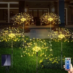 Solar Garden Lights Outdoor Firework Lights 5 Pack 120 LED Solar Lights Decorative Stake with Remote 8 Modes DIY Landscape Light Waterproof Lamps for Walkway Pathway Backyard Lawn