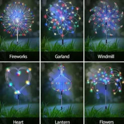 Solar Garden Lights Outdoor Firework Lights 5 Pack 120 LED Solar Lights Decorative Stake with Remote 8 Modes DIY Landscape Light Waterproof Lamps for Walkway Pathway Backyard Lawn