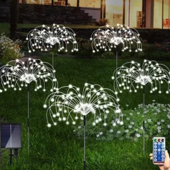 Solar Garden Lights Outdoor Firework Lights 5 Pack 120 LED Solar Lights Decorative Stake with Remote 8 Modes DIY Landscape Light Waterproof Lamps for Walkway Pathway Backyard Lawn