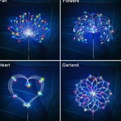 Solar Garden Lights Outdoor Firework Lights 5 Pack 120 LED Solar Lights Decorative Stake with Remote 8 Modes DIY Landscape Light Waterproof Lamps for Walkway Pathway Backyard Lawn