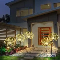 Solar Garden Lights Outdoor Firework Lights 5 Pack 120 LED Solar Lights Decorative Stake with Remote 8 Modes DIY Landscape Light Waterproof Lamps for Walkway Pathway Backyard Lawn