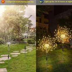 Solar Garden Lights Outdoor Firework Lights 5 Pack 120 LED Solar Lights Decorative Stake with Remote 8 Modes DIY Landscape Light Waterproof Lamps for Walkway Pathway Backyard Lawn