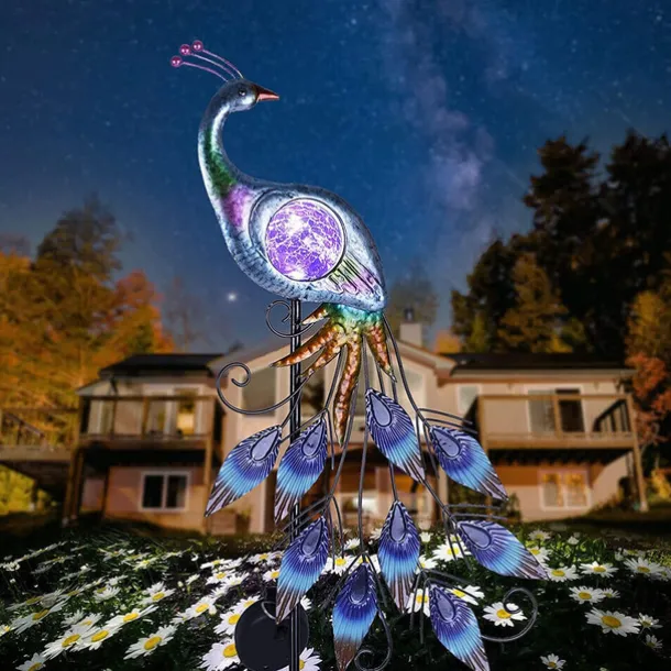 Solar Garden Lights Outdoor Metal Peacock Garden Decor Solar Path Light Stakes IP65 Waterproof Landscape Light for Outdoor Yard Walkway Patio Lawn Ornaments