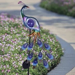 Solar Garden Lights Outdoor Metal Peacock Garden Decor Solar Path Light Stakes IP65 Waterproof Landscape Light for Outdoor Yard Walkway Patio Lawn Ornaments