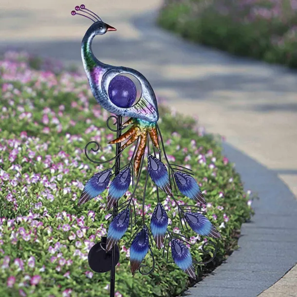 Solar Garden Lights Outdoor Metal Peacock Garden Decor Solar Path Light Stakes IP65 Waterproof Landscape Light for Outdoor Yard Walkway Patio Lawn Ornaments