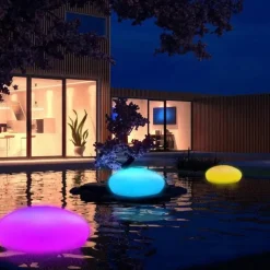 Solar Garden Lights Outdoor Glow Cobblestone Shape Lamp Garden Decor Light RGB Waterproof Landscape Night Lights for Lawn Patio Path Wedding