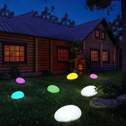 Solar Garden Lights Outdoor Glow Cobblestone Shape Lamp Garden Decor Light RGB Waterproof Landscape Night Lights for Lawn Patio Path Wedding