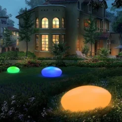 Solar Garden Lights Outdoor Glow Cobblestone Shape Lamp Garden Decor Light RGB Waterproof Landscape Night Lights for Lawn Patio Path Wedding