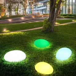 Solar Garden Lights Outdoor Glow Cobblestone Shape Lamp Garden Decor Light RGB Waterproof Landscape Night Lights for Lawn Patio Path Wedding