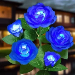 Solar Garden Rose Lights, Valentines Realistic LED Rose Flower Cemetery Decorations Stake Lights for Garden, Courtyard, Yard And Grave Decorative, Waterproof (Red, With 3 Lighted Flower Heads)