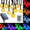 Solar Globe String Lights Outdoor 6M 30 LED Color Changing Solar String Lights with Remote Waterproof Crystal Ball Christmas Solar Patio Lights for Garden Gazebo Porch Yard Bistro