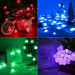 Solar Globe String Lights Outdoor 6M 30 LED Color Changing Solar String Lights with Remote Waterproof Crystal Ball Christmas Solar Patio Lights for Garden Gazebo Porch Yard Bistro
