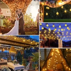 Solar Globe String Lights Outdoor 10M 50LEDs Crystal Ball Wedding Patio Lights, 8 Modes Waterproof for Garden, Lawn, Party, Wedding and Courtyard Decorations
