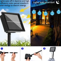 Solar Globe String Lights Outdoor 10M 50LEDs Crystal Ball Wedding Patio Lights, 8 Modes Waterproof for Garden, Lawn, Party, Wedding and Courtyard Decorations