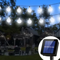 Solar Globe String Lights Outdoor 10M 50LEDs Crystal Ball Wedding Patio Lights, 8 Modes Waterproof for Garden, Lawn, Party, Wedding and Courtyard Decorations