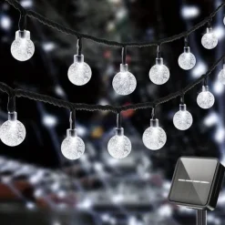 Solar Globe String Lights Outdoor 10M 50LEDs Crystal Ball Wedding Patio Lights, 8 Modes Waterproof for Garden, Lawn, Party, Wedding and Courtyard Decorations