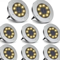 Solar Ground Lights 8LEDs Garden Lights Patio Disk Lights In-Ground Outdoor Landscape Lighting for Lawn Patio Pathway Yard Deck Walkway