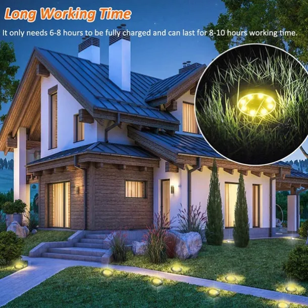 Solar Ground Lights 8LEDs Garden Lights Patio Disk Lights In-Ground Outdoor Landscape Lighting for Lawn Patio Pathway Yard Deck Walkway