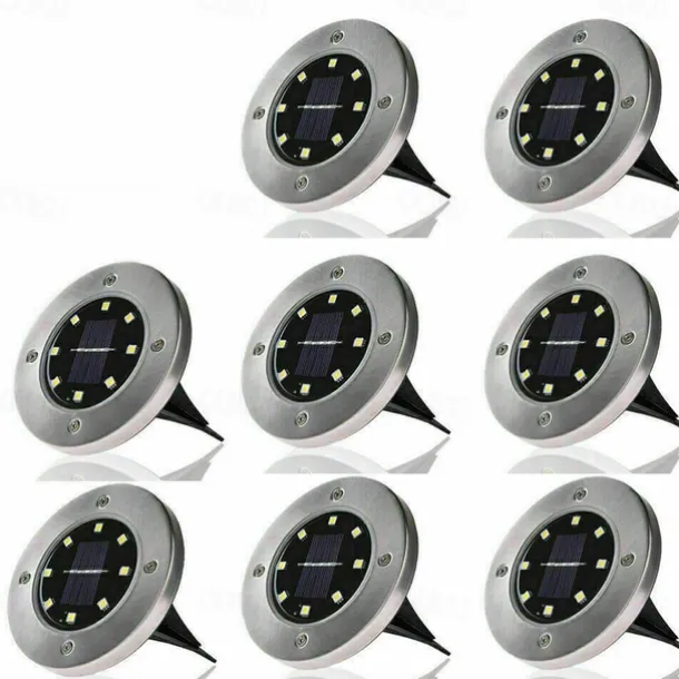 Solar Ground Lights 8LEDs Garden Lights Patio Disk Lights In-Ground Outdoor Landscape Lighting for Lawn Patio Pathway Yard Deck Walkway