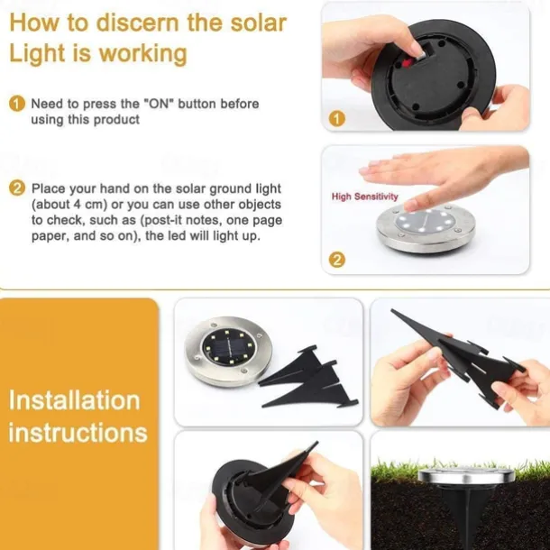 Solar Ground Lights 8LEDs Garden Lights Patio Disk Lights In-Ground Outdoor Landscape Lighting for Lawn Patio Pathway Yard Deck Walkway