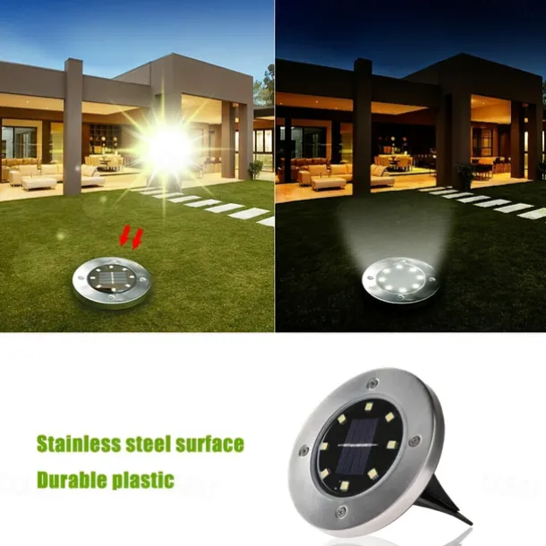 Solar Ground Lights 8LEDs Garden Lights Patio Disk Lights In-Ground Outdoor Landscape Lighting for Lawn Patio Pathway Yard Deck Walkway