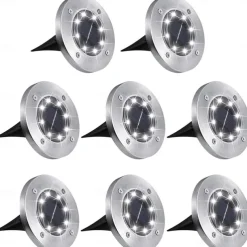 Solar Ground Lights 8LEDs Garden Lights Patio Disk Lights In-Ground Outdoor Landscape Lighting for Lawn Patio Pathway Yard Deck Walkway