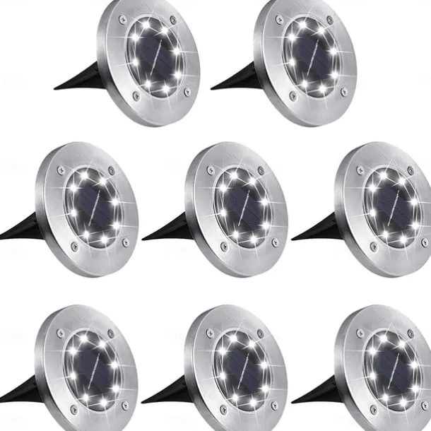 Solar Ground Lights 8LEDs Garden Lights Patio Disk Lights In-Ground Outdoor Landscape Lighting for Lawn Patio Pathway Yard Deck Walkway