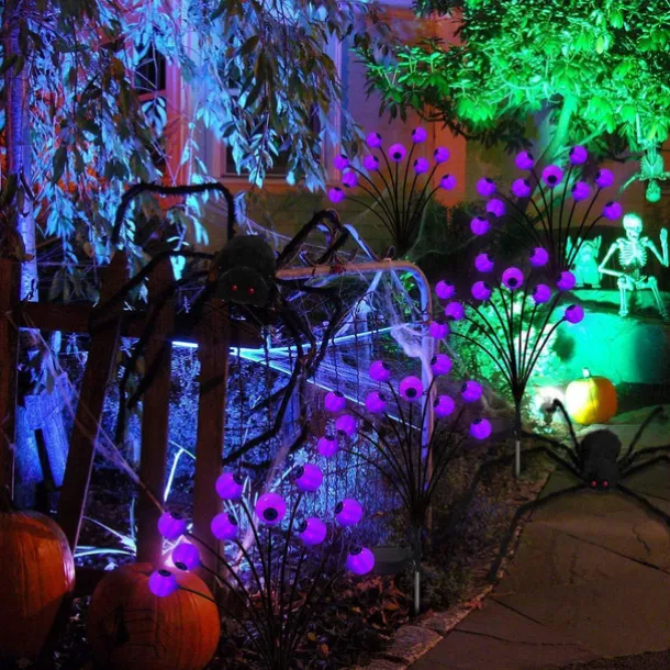 Solar Halloween Firefly Lights Eyeball Swing Lights Halloween Ghost Eyes Lawn Lamp Outdoor Patio Holiday Party Halloween Decoration 1pc