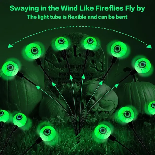Solar Halloween Firefly Lights Eyeball Swing Lights Halloween Ghost Eyes Lawn Lamp Outdoor Patio Holiday Party Halloween Decoration 1pc