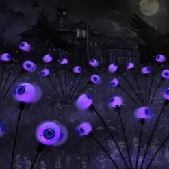 Solar Halloween Firefly Lights Eyeball Swing Lights Halloween Ghost Eyes Lawn Lamp Outdoor Patio Holiday Party Halloween Decoration 1pc