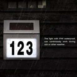 Solar House Number LED Address Sign Address Plaque Stainless Steel Door Number Light Outdoor Waterproof LED House Address Number Indicator Outdoor Garden Street Decoration Lighting Wall Light
