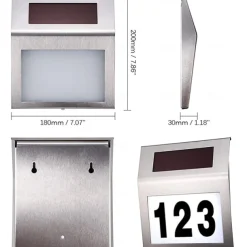 Solar House Number LED Address Sign Address Plaque Stainless Steel Door Number Light Outdoor Waterproof LED House Address Number Indicator Outdoor Garden Street Decoration Lighting Wall Light
