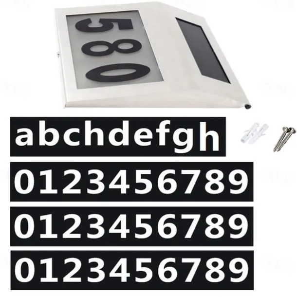 Solar House Number LED Address Sign Address Plaque Stainless Steel Door Number Light Outdoor Waterproof LED House Address Number Indicator Outdoor Garden Street Decoration Lighting Wall Light