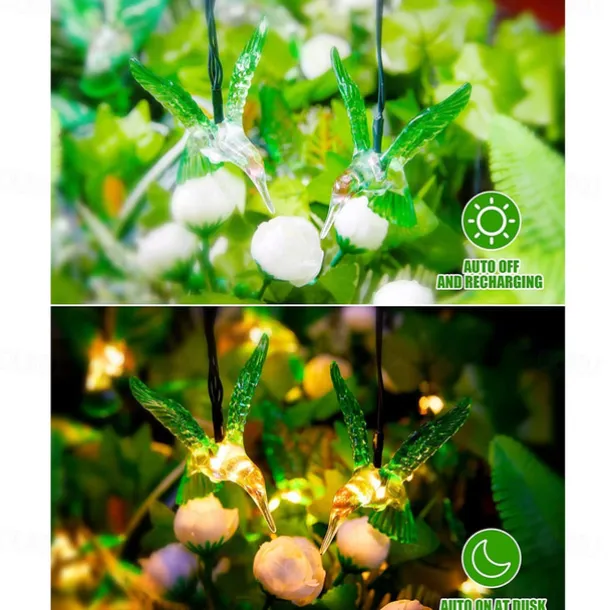 Solar Hummingbird String Lights 5m 20LEDs Outdoor Waterproof Fairy Lights Christmas Garden Wedding Party Garden Tree Balcony Landscape Decoration