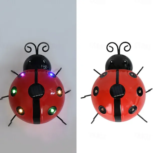 Solar Iron Ladybug Decorative Light, Creative Seven Star Design Outdoor Garden Simulation Animal Wall Hanging Courtyard Light for Patio Decorations 1pc