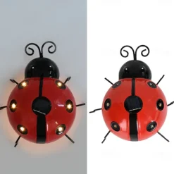 Solar Iron Ladybug Decorative Light, Creative Seven Star Design Outdoor Garden Simulation Animal Wall Hanging Courtyard Light for Patio Decorations 1pc