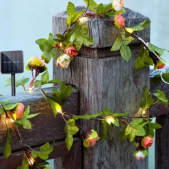 Solar Ivy Leaf Rose Leaf String Lights Outdoor LED Hanging Lights Artificial for Valentines Yard Fence Garden Wall Hanging Decoration Lighting Waterproof Light