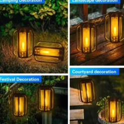 Solar Lanterns Camping Light with tripod Flickering Flame 4 Color Gradient USB Rechargeable Outdoor IPX4 Waterproof Desk Lamp for Camping Courtyard Landscape Festival Decorations 1PC