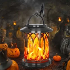 Solar Lanterns Outdoor Waterproof Flickering Flame LED Hanging Lanterns Decorative Outdoor Solar Lights for Garden Patio Pathway Yard Halloween Indoor Outdoor Decorations 1pc