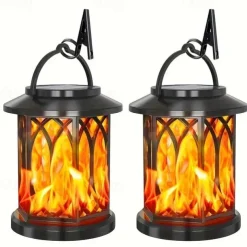 Solar Lanterns Outdoor Waterproof Flickering Flame LED Hanging Lanterns Decorative Outdoor Solar Lights for Garden Patio Pathway Yard Halloween Indoor Outdoor Decorations 1pc