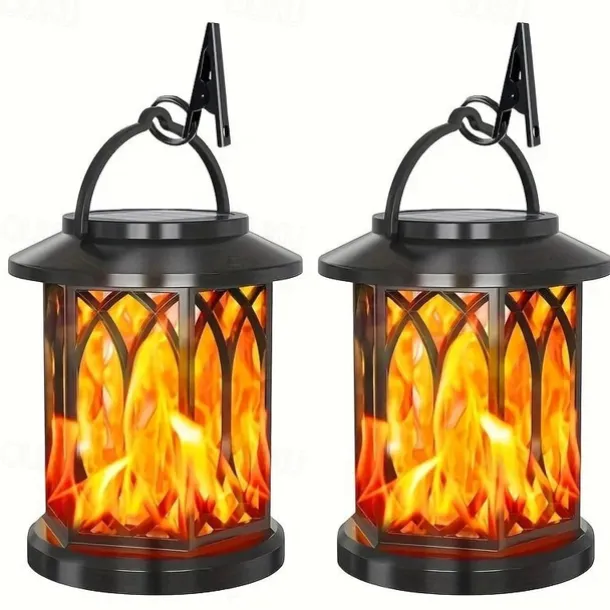 Solar Lanterns Outdoor Waterproof Flickering Flame LED Hanging Lanterns Decorative Outdoor Solar Lights for Garden Patio Pathway Yard Halloween Indoor Outdoor Decorations 1pc