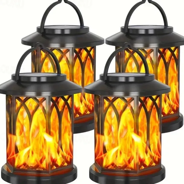 Solar Lanterns Outdoor Waterproof Flickering Flame LED Hanging Lanterns Decorative Outdoor Solar Lights for Garden Patio Pathway Yard Halloween Indoor Outdoor Decorations 1pc