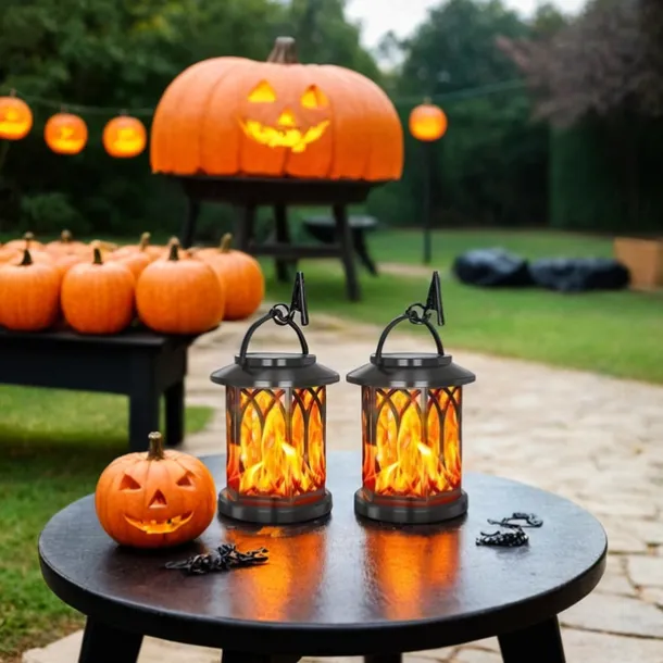 Solar Lanterns Outdoor Waterproof Flickering Flame LED Hanging Lanterns Decorative Outdoor Solar Lights for Garden Patio Pathway Yard Halloween Indoor Outdoor Decorations 1pc