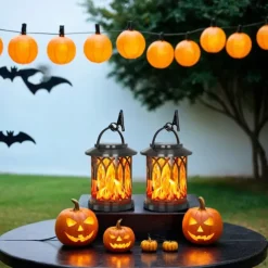 Solar Lanterns Outdoor Waterproof Flickering Flame LED Hanging Lanterns Decorative Outdoor Solar Lights for Garden Patio Pathway Yard Halloween Indoor Outdoor Decorations 1pc