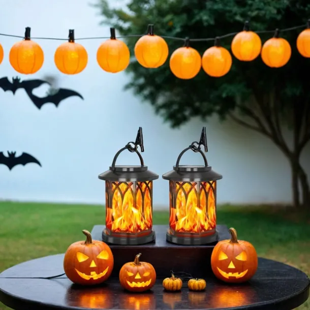 Solar Lanterns Outdoor Waterproof Flickering Flame LED Hanging Lanterns Decorative Outdoor Solar Lights for Garden Patio Pathway Yard Halloween Indoor Outdoor Decorations 1pc