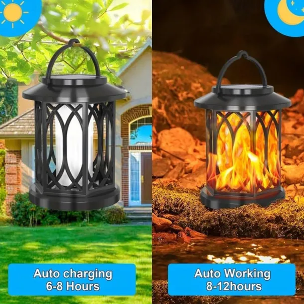 Solar Lanterns Outdoor Waterproof Flickering Flame LED Hanging Lanterns Decorative Outdoor Solar Lights for Garden Patio Pathway Yard Halloween Indoor Outdoor Decorations 1pc