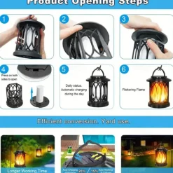Solar Lanterns Outdoor Waterproof Flickering Flame LED Hanging Lanterns Decorative Outdoor Solar Lights for Garden Patio Pathway Yard Halloween Indoor Outdoor Decorations 1pc