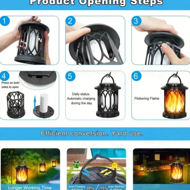 Solar Lanterns Outdoor Waterproof Flickering Flame LED Hanging Lanterns Decorative Outdoor Solar Lights for Garden Patio Pathway Yard Halloween Indoor Outdoor Decorations 1pc
