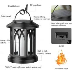 Solar Lanterns Outdoor Waterproof Flickering Flame LED Hanging Lanterns Decorative Outdoor Solar Lights for Garden Patio Pathway Yard Halloween Indoor Outdoor Decorations 1pc